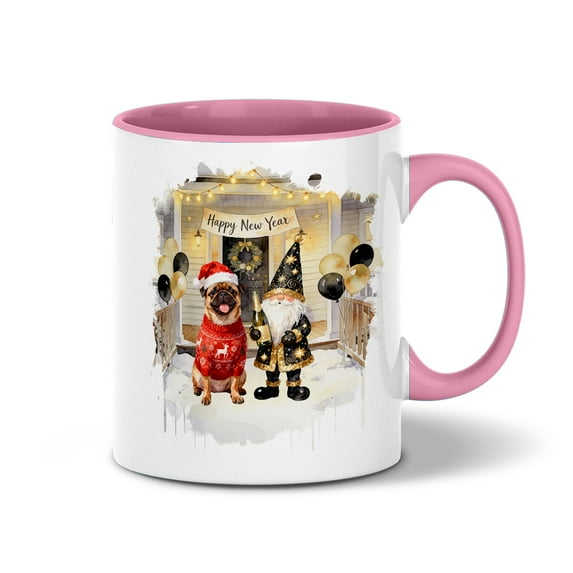 Happy New Year 2026 Brussels Griffon Santa Gnome Holiday Party Snow 11oz Accent Two-tone Mug Griff Dog Lover Coffee Tea Cup - 13019