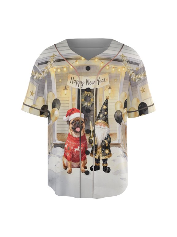 Happy New Year 2026 Brussels Griffon Santa Gnome Holiday Party Snow All Over Print 3D Baseball Shirt Griff Dog Lover Softball Sport - 13019