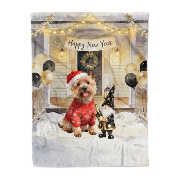 Happy New Year 2026 Cairn Terrier Santa Gnome Holiday Party Snow Cozy Fleece Blanket Cairns Dog Lover Warm Soft Throw Blanket - 13019