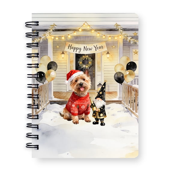 Happy New Year 2026 Cairn Terrier Santa Gnome Holiday Party Snow Spiral Bound Journal Cairns Dog Lover 5x7in Spiral Notebook - 13019