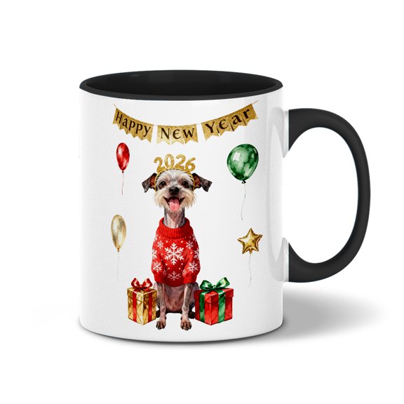Happy New Year 2026 Chinese Crested Holiday Balloons Party Snow 11oz Accent Two-tone Mug Dog Lover Coffee Tea Cup - 13018