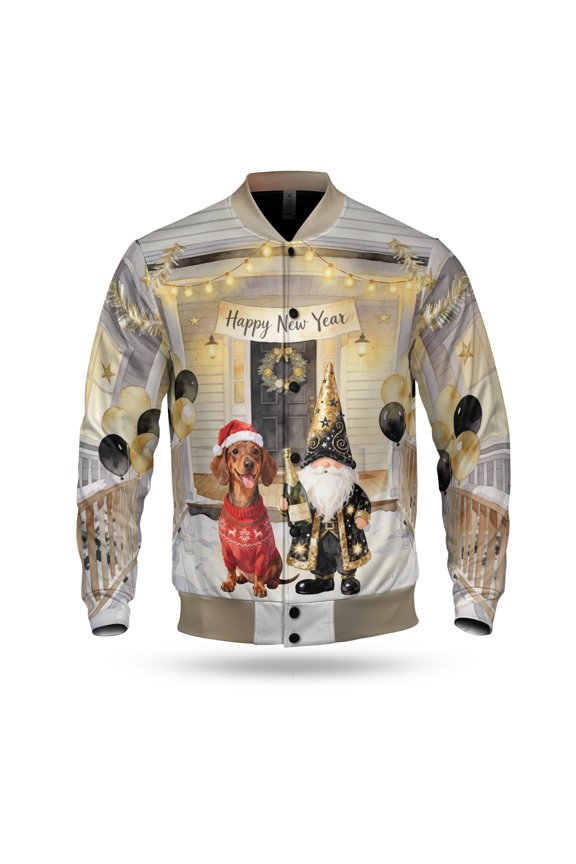 Happy New Year 2026 Dachshund Santa Gnome Holiday Party Snow All Over Print 3D Baseball Jacket Wiener Dog Lover Gifts Idea Bomber Jacket Softball - 13019