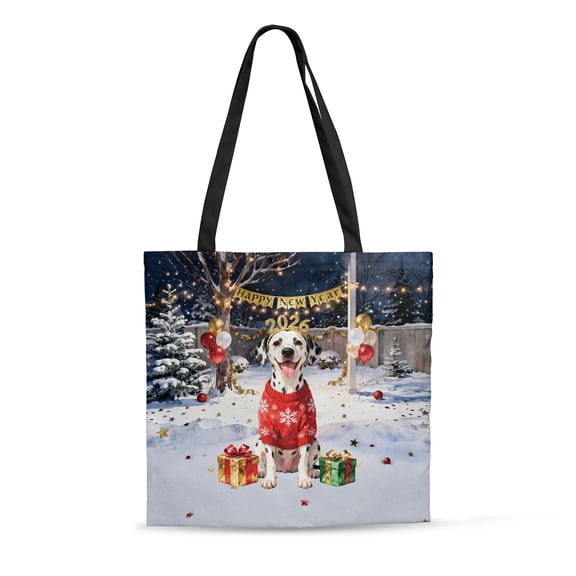 Happy New Year 2026 Dalmatian Holiday Balloons Party Snow All Over Print 3D Canvas Tote Bag Dog Lover Reusable Handbag - 13018