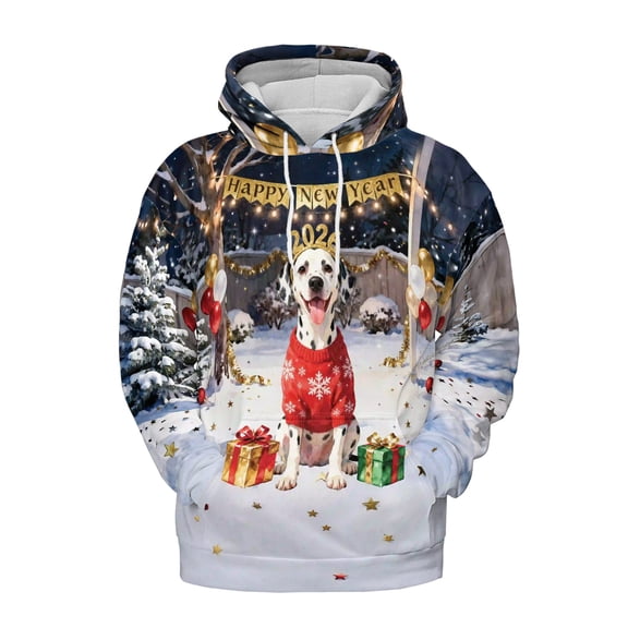 Happy New Year 2026 Dalmatian Holiday Balloons Party Snow All Over Print 3D Hoodie Unisex Merch Hoodies Dog Lover - 13018