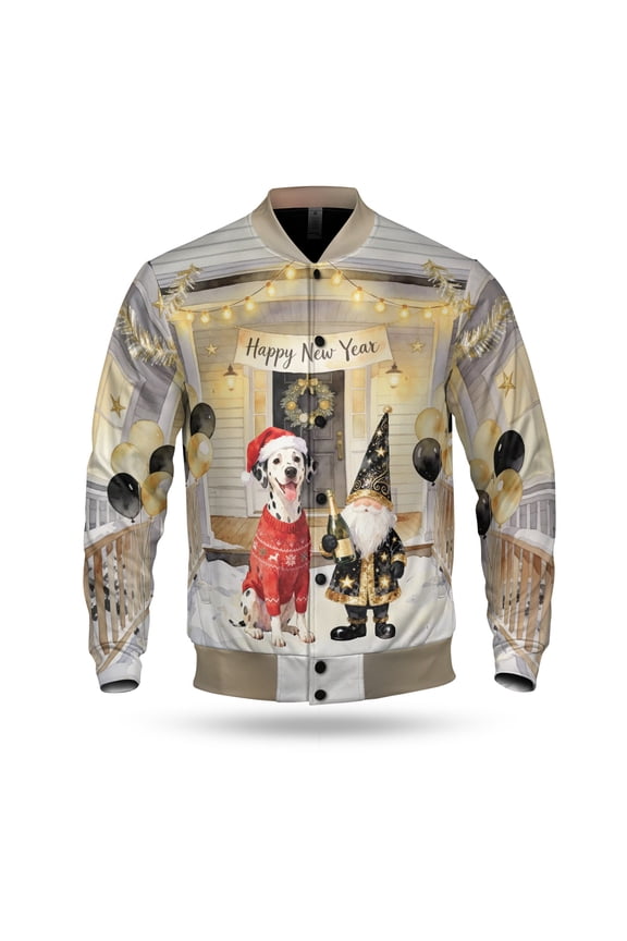 Happy New Year 2026 Dalmatian Santa Gnome Holiday Party Snow All Over Print 3D Baseball Jacket Dog Lover Bomber Jacket Softball - 13019