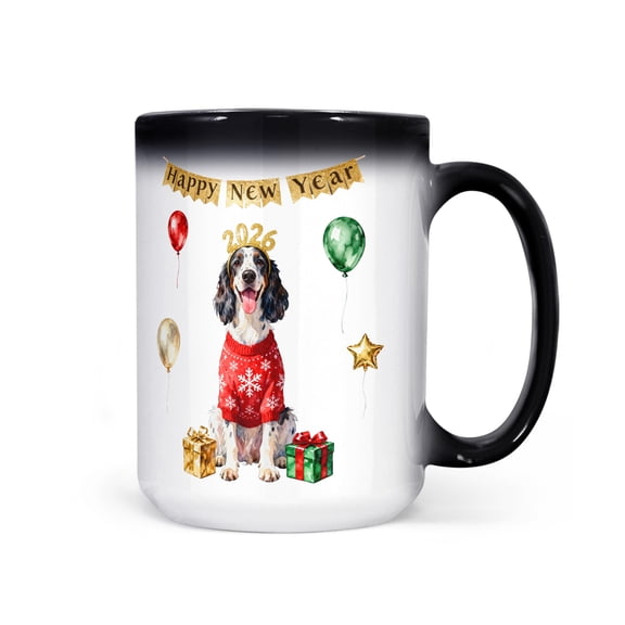 Happy New Year 2026 English Setter Holiday Balloons Party Snow Heat Color Changing Mug Dog Lover Magic Coffee Mug - 13018