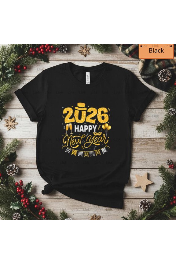 Happy New Year 2026 Fireworks Countdown Party Art Top Unisex T-Shirt, up to size 5XL