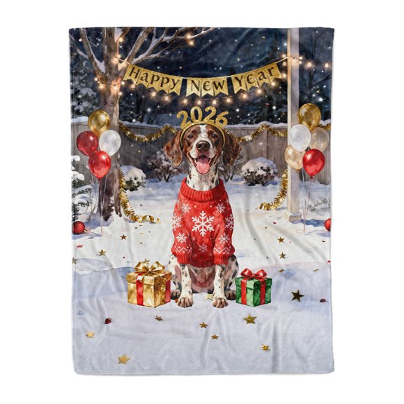 Happy New Year 2026 German Shorthaired Pointer Holiday Balloons Party Snow Cozy Fleece Blanket GSP Lover Dog Gift Warm Soft Throw Blanket - 13018