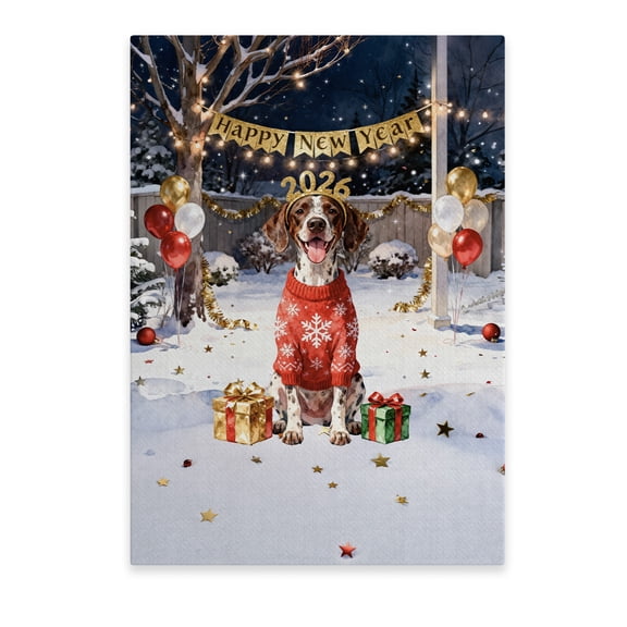 Happy New Year 2026 German Shorthaired Pointer Holiday Balloons Party Snow Vertical Matte Canvas Poster GSP Lover Dog Gift Wall Art Home Decor - 13018