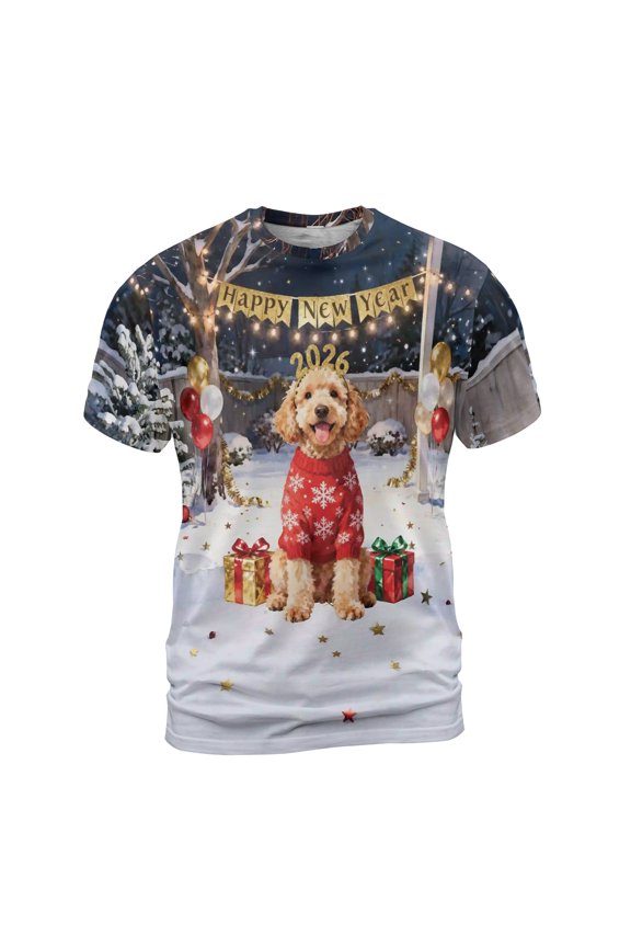 Happy New Year 2026 Goldendoodle Holiday Balloons Party Snow All Over Print 3D Shirt Unisex Merch Doodle Dog Lover Gifts Idea - 13018