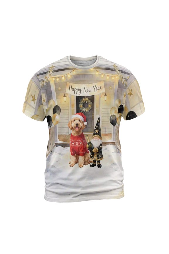 Happy New Year 2026 Goldendoodle Santa Gnome Holiday Party Snow All Over Print 3D Shirt Unisex Merch Doodle Dog Lover Gifts Idea - 13019
