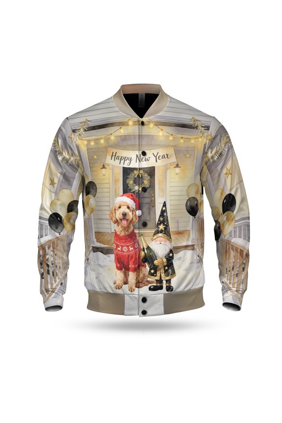 Happy New Year 2026 Goldendoodle Santa Gnome Holiday Party Snow All Over Print 3D Baseball Jacket Doodle Dog Lover Gifts Idea Bomber Jacket Softball - 13019