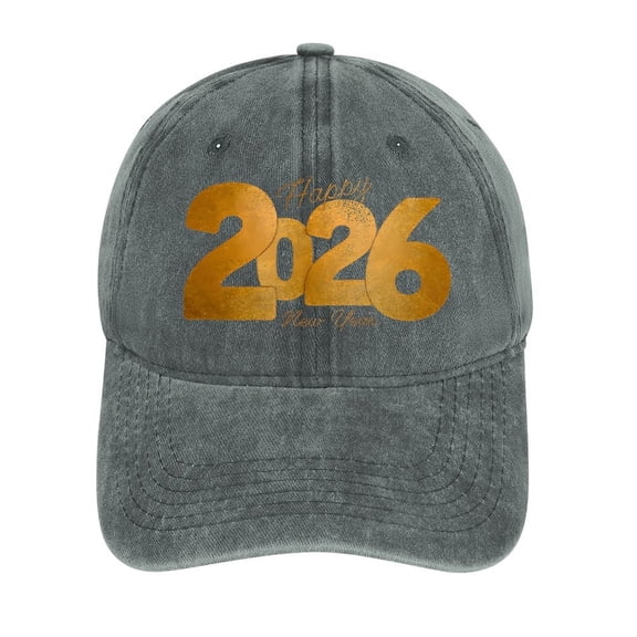Happy New Year 2026 Gray Baseball Cap for Men Women, Adjustable Snapback Hats Cotton Hat