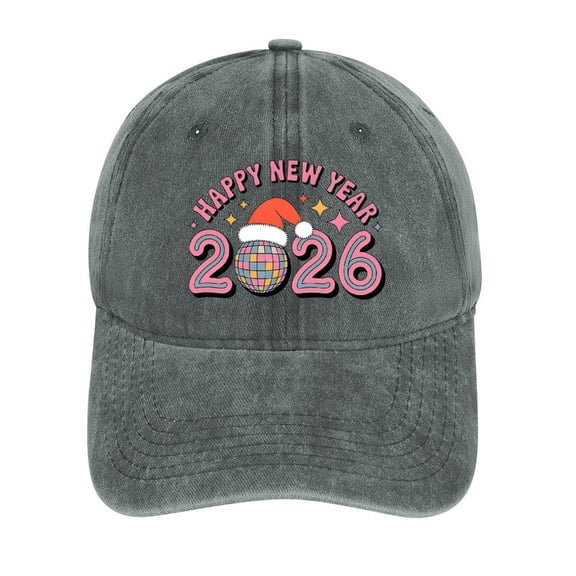 Happy New Year 2026 Gray Baseball Cap for Men Women, Adjustable Snapback Hats Cotton Hat