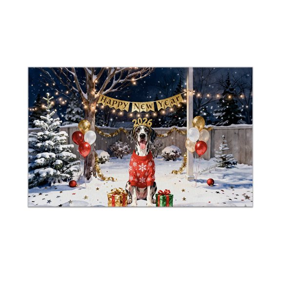 Happy New Year 2026 Great Dane Holiday Balloons Party Snow Doormat Danes Dog Lover Gifts Indoor Outdoor Welcome Mat - 13018