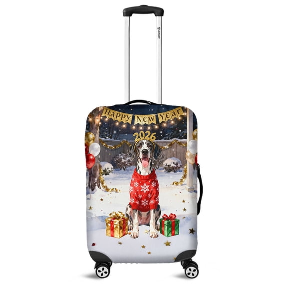 Happy New Year 2026 Great Dane Holiday Balloons Party Snow Travel Luggage Cover Danes Dog Lover Gifts Suitcase Dust Protective Decor - 13018