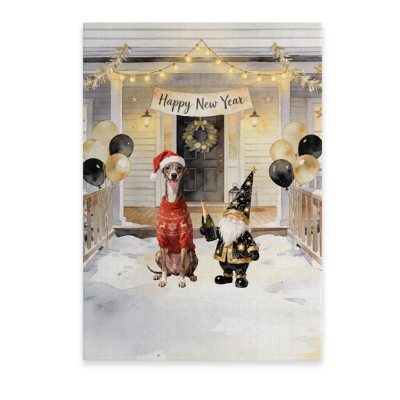 Happy New Year 2026 Italian Greyhound Santa Gnome Holiday Party Snow Vertical Matte Canvas Poster Greyhound Dog Lover Wall Art Home Decor - 13019