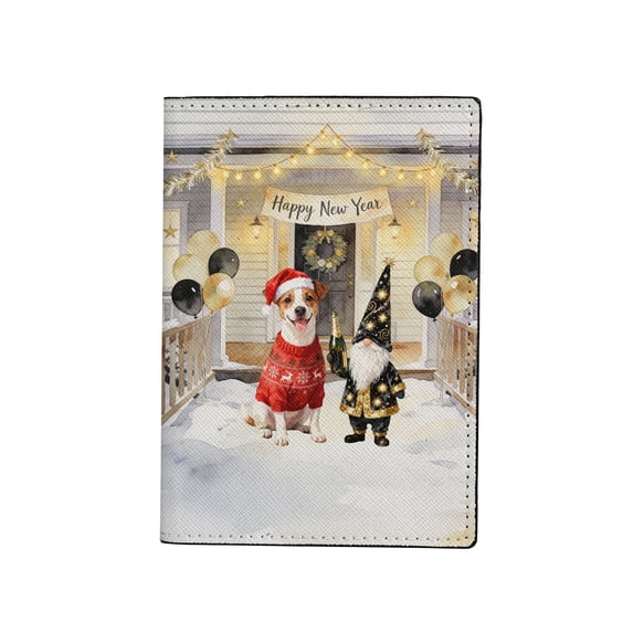 Happy New Year 2026 Jack Russell Terrier Santa Gnome Holiday Party Snow Travel Passport Wallet Parson Jack Dog Lover PU Leather Passport Holder Cover - 13019