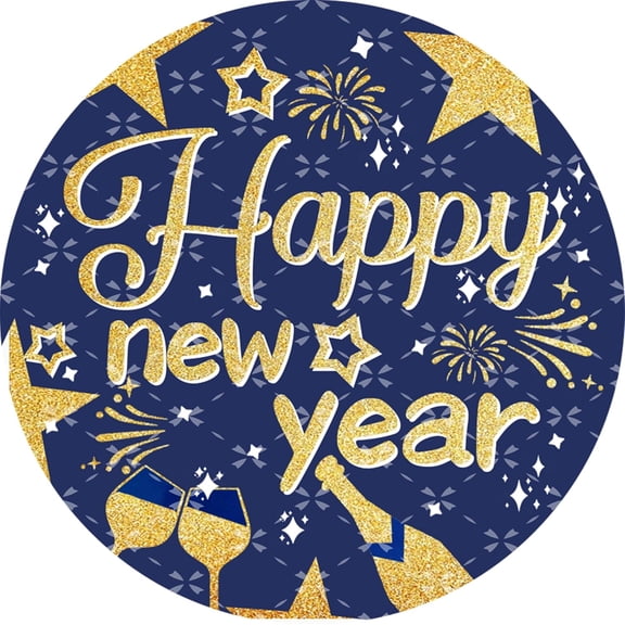 Happy New Year 2026 Metal Tin Sign, Champagne Celebration Christmas Winter Wall Decor for Home, Party & New Year's Eve, Round 8x8 Inch Vintage Style