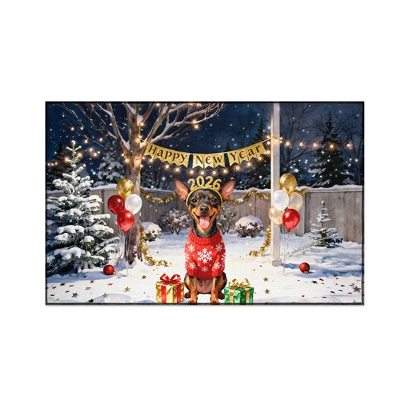 Happy New Year 2026 Miniature Pinscher Holiday Balloons Party Snow Indoor Rug Mini Pin Dog Lover Carpet Living Bed Room Sofa Home Decor - 13018