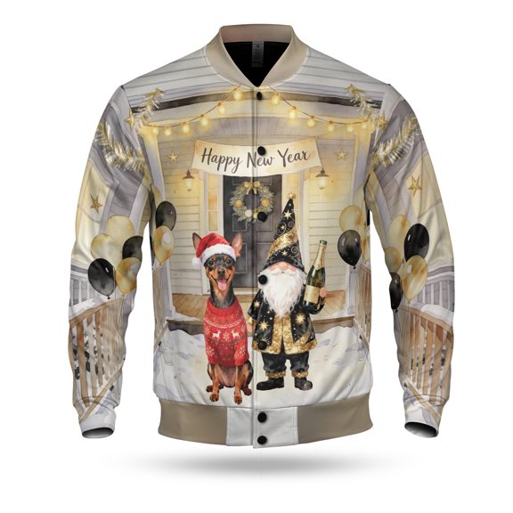 Happy New Year 2026 Miniature Pinscher Santa Gnome Holiday Party Snow All Over Print 3D Baseball Jacket Mini Pin Dog Lover Bomber Jacket Softball - 13019