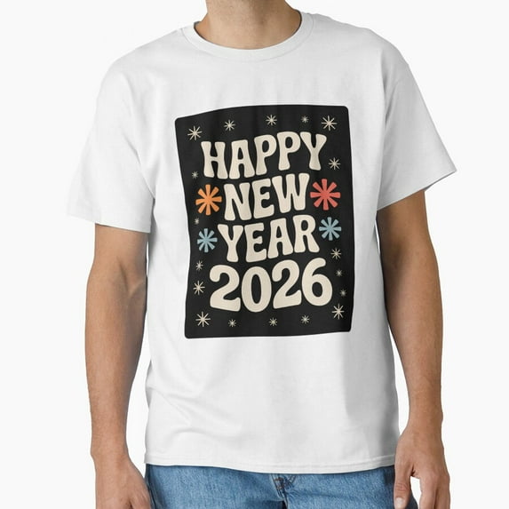 Happy New Year 2026 Photoroom Style Holiday Gift Unisex T-Shirt up to size 5XL
