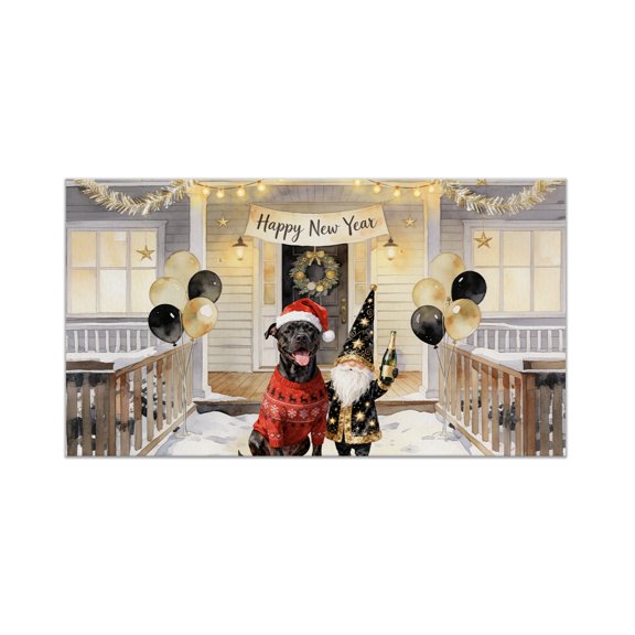 Happy New Year 2026 Pitbull Santa Gnome Holiday Party Snow Doormat Terrier Dog Lover Indoor Outdoor Welcome Mat - 13019