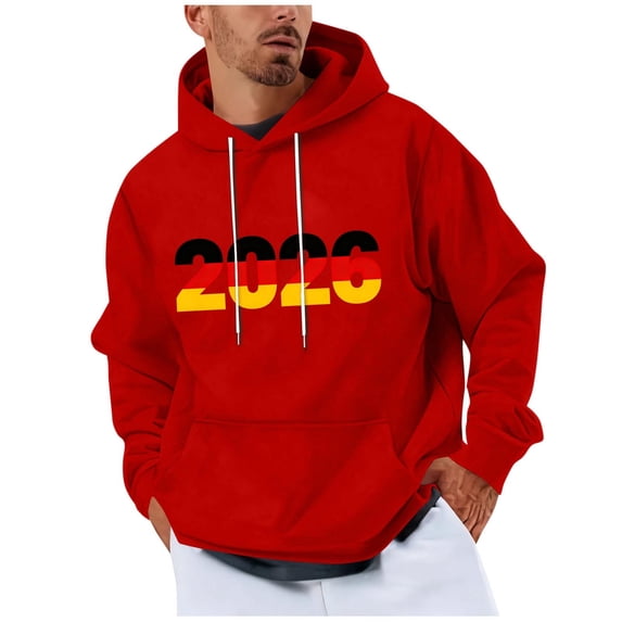 Happy New Year 2026 Pullover Drawstring Long Sleeve Hooded Sweatshirts with Kangaroo Pocket