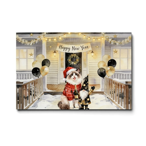 Happy New Year 2026 Ragdoll Santa Gnome Holiday Party Snow Horizontal Matte Canvas Poster Cat Lover Kitten Owner Gifts Idea Wall Art Home Decor - 13019