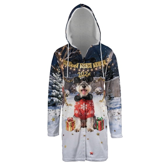 Happy New Year 2026 Schnauzer Holiday Balloons Party Snow All Over Print 3D Hooded Duffle Toggle Coat Miniature Schnauzer Dog Lover - 13018