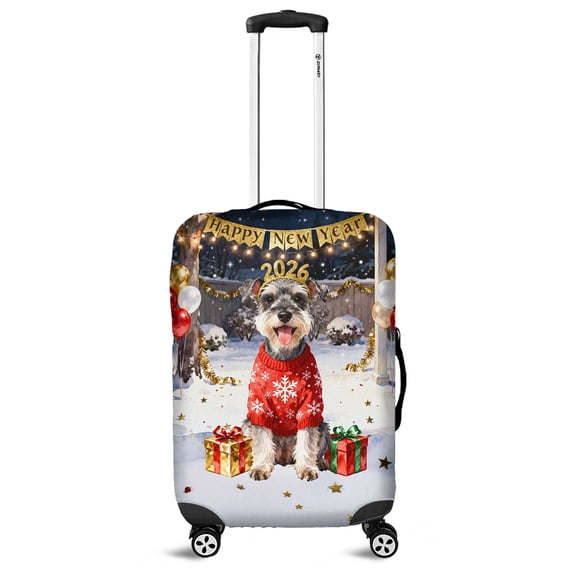 Happy New Year 2026 Schnauzer Holiday Balloons Party Snow Travel Luggage Cover Miniature Schnauzer Dog Lover Suitcase Dust Protective Decor - 13018