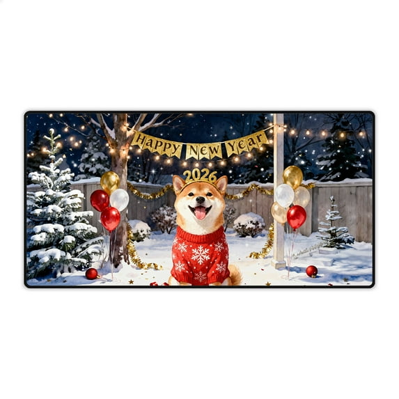 Happy New Year 2026 Shiba Inu Holiday Balloons Party Snow Desk Mat Full Keyboard Mouse Pad Shibas Dog Lovers Gifts Idea Large Mousepad - 13018