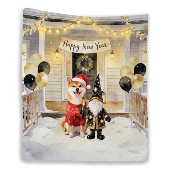 Happy New Year 2026 Shiba Inu Santa Gnome Holiday Party Snow Quilt Blanket Shibas Dog Lovers Gifts Idea Cozy Comforter Throw Blanket - 13019