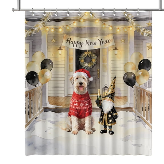 Happy New Year 2026 Soft Coated Wheaten Terrier Santa Gnome Holiday Party Snow Shower Curtain Wheatie Dog Lover Waterproof Bathroom Bathtub Curtain - 13019