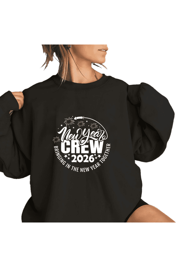 Happy New Year 2026 Sweatshirts Celebration Tops Long Sleeve Holiday Shirts Party Apparel Casual Pullover for Family Dinner Black,M