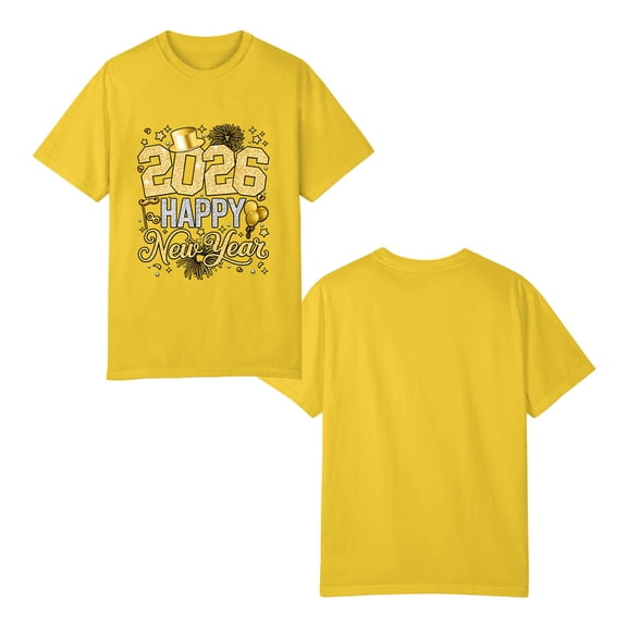 Happy New Year 2026 T-Shirt Tee，New Year Party 2026 Family Matching Men Women T-Shirt Tee, OdeJous Yellow X-Large