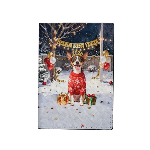Happy New Year 2026 Toy Fox Terrier Holiday Balloons Party Snow Travel Passport Wallet Dog Lover PU Leather Passport Holder Cover - 13018