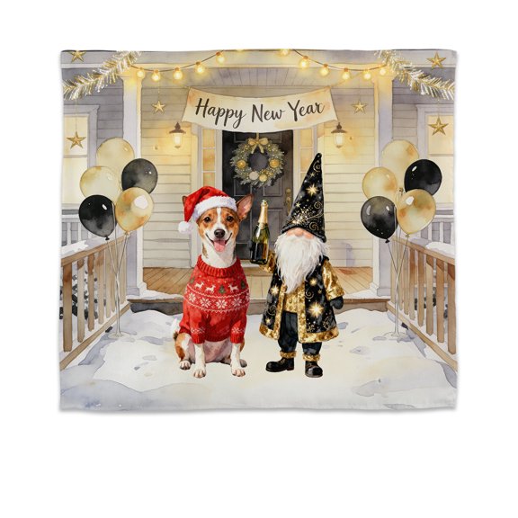 Happy New Year 2026 Toy Fox Terrier Santa Gnome Holiday Party Snow Tapestry Dog Lover Wall Hanging Backdrop Home Decor - 13019