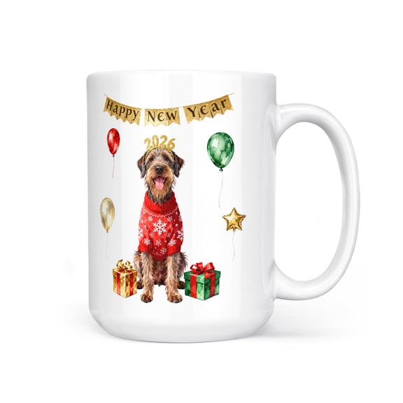 Happy New Year 2026 Wirehaired Pointing Griffon Holiday Balloons Party Snow Mug Dog Lover Coffee Tea Cup - 13018