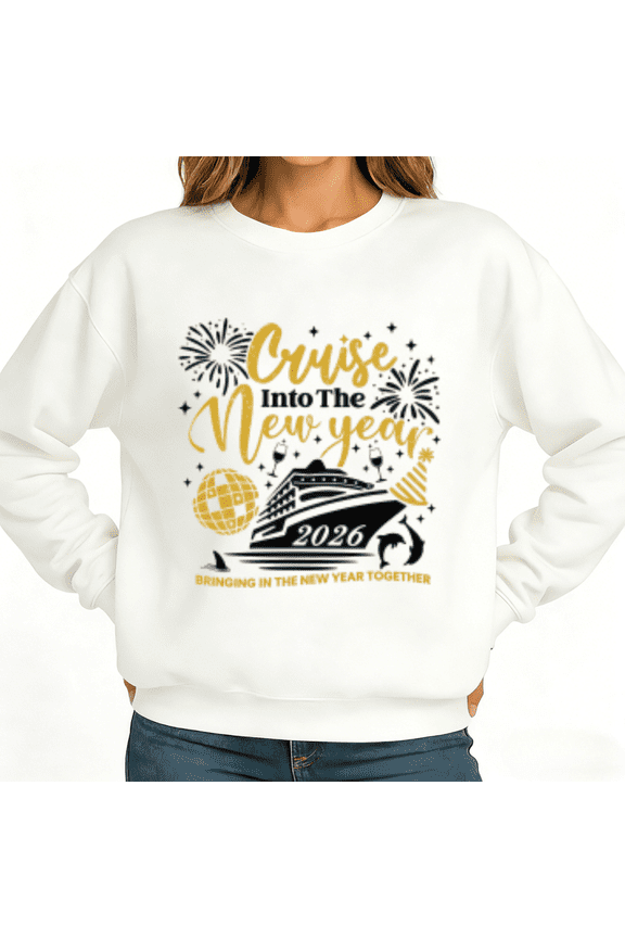 Happy New Year 2026 Womans Print Sweatshirt Graphic Sweatshirt White Black S-3XL Holiday Soft Fleece Tops