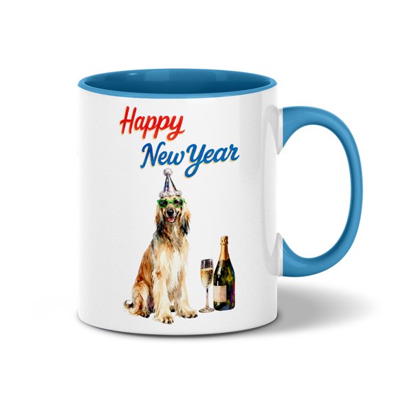 Happy New Year Afghan Hound Chills on Year-End Party 11oz Accent Two-tone Mug Dog Lover Coffee Tea Cup - 12023