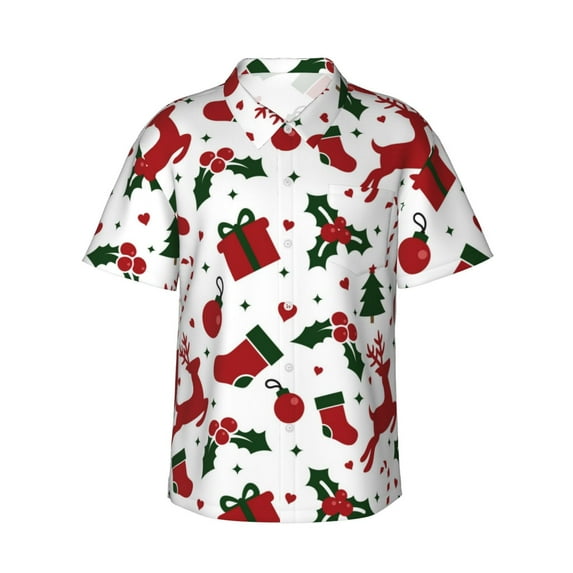 Happy New Year And Merry Christmas Hawaiian Shirts For Men, Summer Short-Sleeve Relaxed-Fit Button-Down Shirts 3x-Large