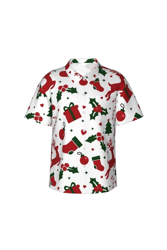 Happy New Year And Merry Christmas Men's 3d Print Casual Button Down Shirts, Novelty Hawaiian Short Sleeves L