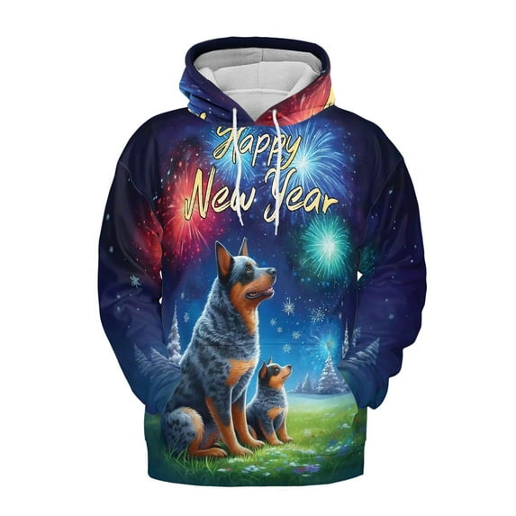 Happy New Year Australian Cattle Dog Family Cheer Winter Midnight Firework All Over Print 3D Hoodie Unisex Merch Hoodies Heeler Lover Gifts - 02025