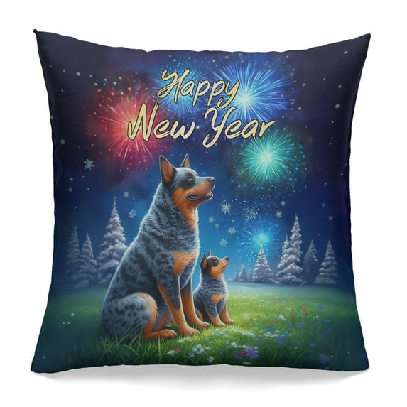 Happy New Year Australian Cattle Dog Family Cheer Winter Midnight Firework Pillowcase Double Sided Heeler Lover Gifts Pillow Case Covers - 02025