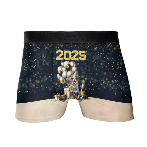 Happy New Year Australian Cattle Dog Welcome 2025 Balloon Firework Party All Over Print Boxer Briefs Underwear for Men Dad Heeler Lover Gifts - 01014