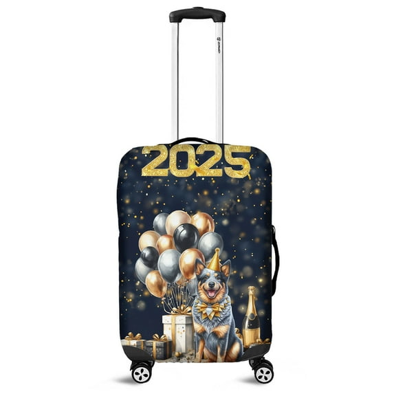 Happy New Year Australian Cattle Dog Welcome 2025 Balloon Firework Party Travel Luggage Cover Heeler Lover Gifts Suitcase Dust Protective Decor - 01014