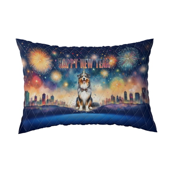 Happy New Year with Australian Shepherd Fireworks Holiday Xmas Winter 2025 Quilt Pillowcase Aussie Dog Lover Gifts Throw Pillow Cover Bed Home Decor - 00025