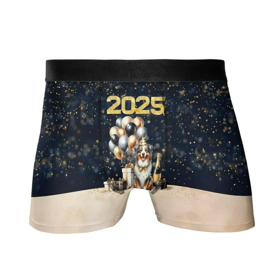 Happy New Year Australian Shepherd Welcome 2025 Balloon Firework Party All Over Print Boxer Briefs Underwear for Men Dad Aussie Dog Lover Gifts - 01014