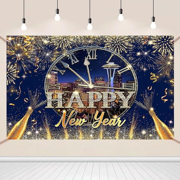 Happy New Year Backdrop 2026 City Night New Year's Eve Grandiose Fireworks Photography Background Cheers to The New Year Eve Party Decor Supplies Banner Boy Girl Adult Photo Booth Props